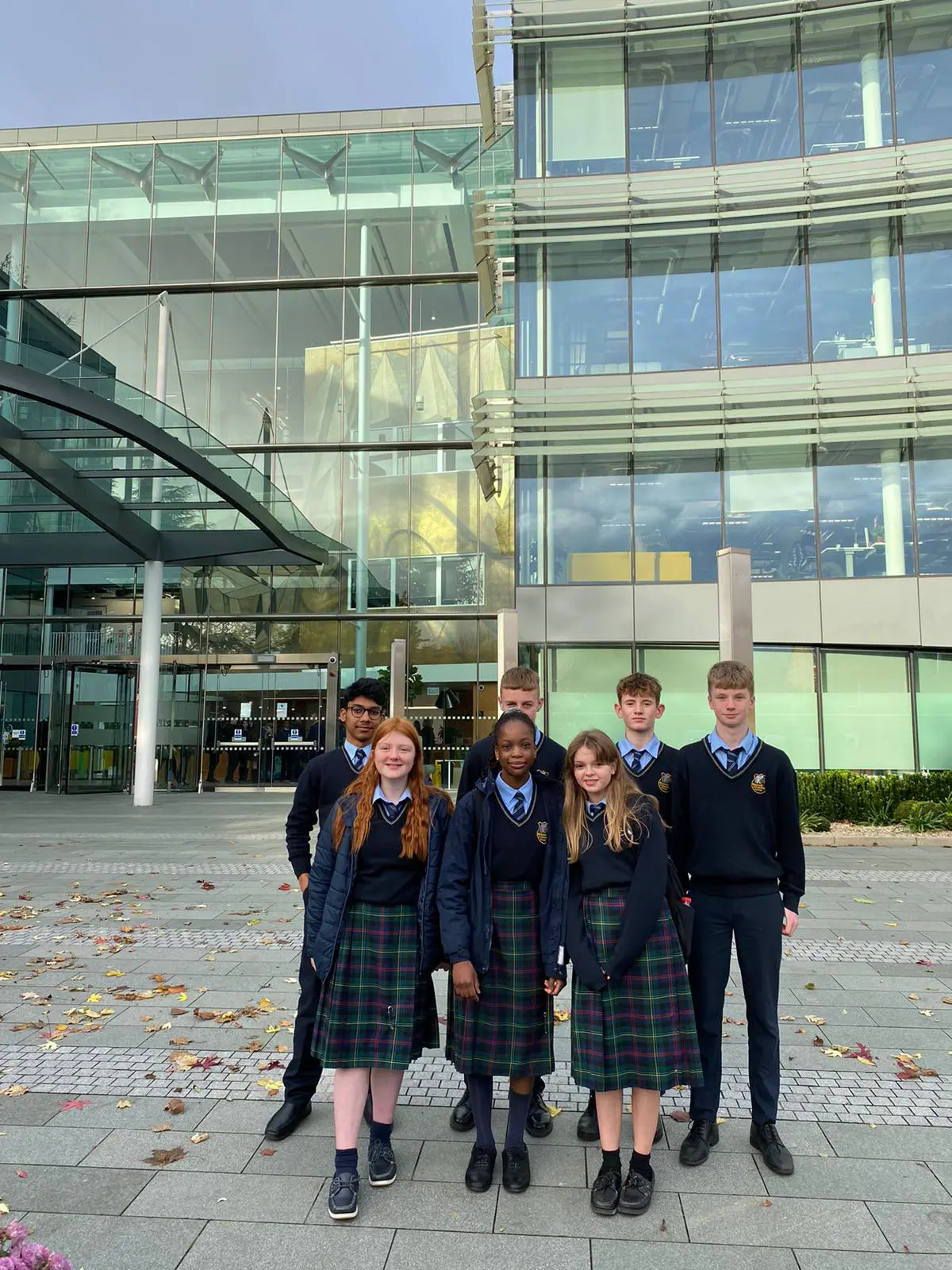 Group of Maynooth Community College students standing outside Meta Headquarters at Grand Canal dock