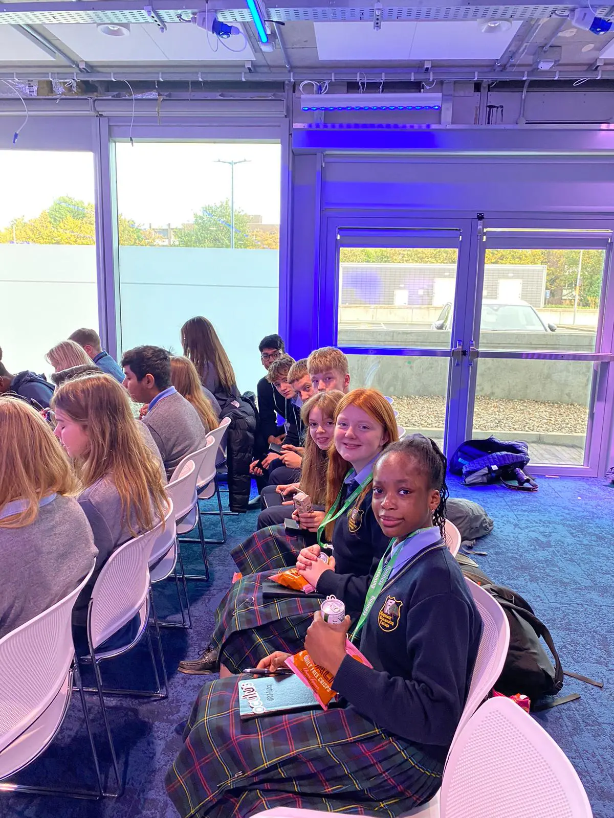 Group of Maynooth Community College students sitting down listening to a talk at Meta Headquarters