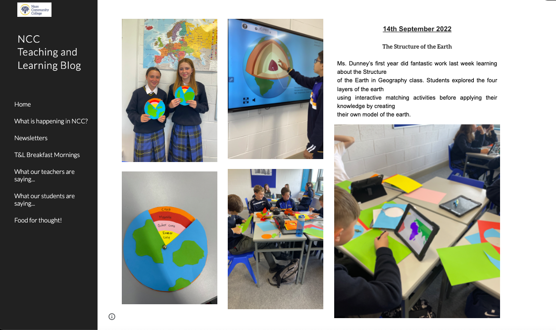 A Snippet from the schools online Teaching and Learning blog including images, news and blog posts.