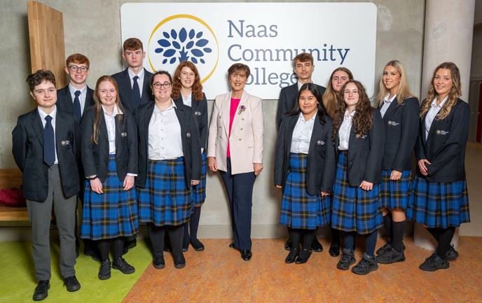 Minister for Education Norma Foley with students of Naas Community College at the school building opening ceremony
