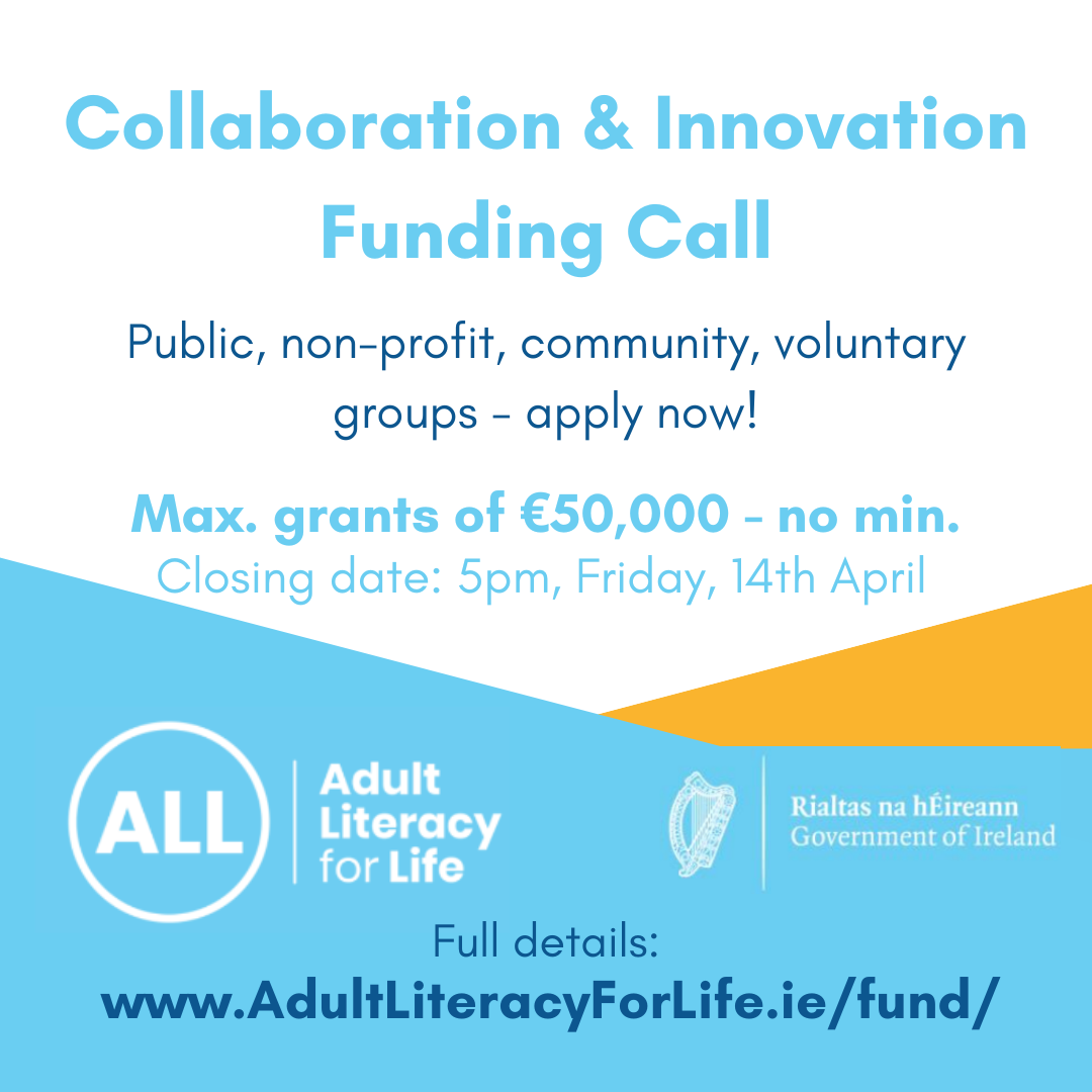 Adult Literacy for Life poster providing information on the collaboration and innovation funding grant