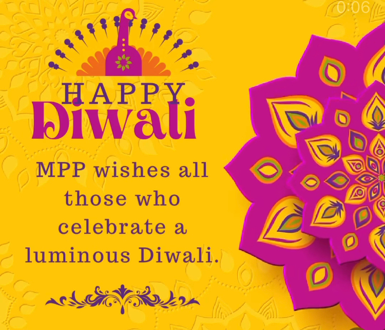 Happy Diwali graphic - MPP wishes all those who celebrate a luminous Diwali
