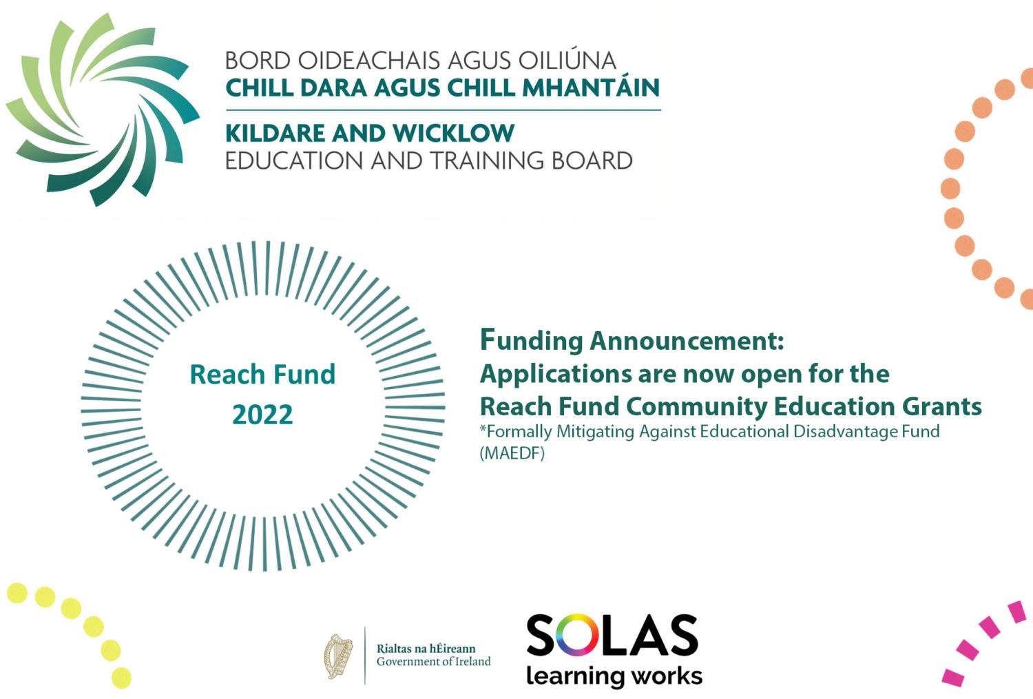 REACH funding 2022 graphic providing information about funding applications