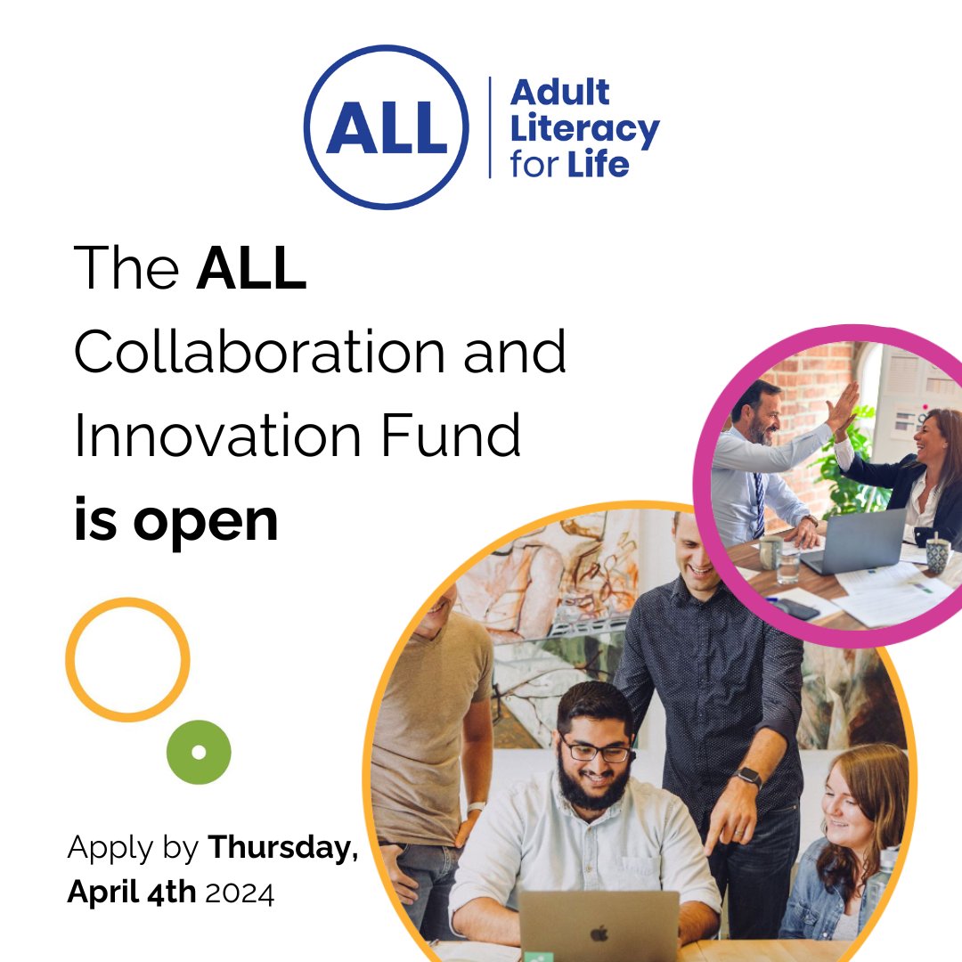 Adult Literacy for Life poster providing information on the collaboration and innovation funding grant 