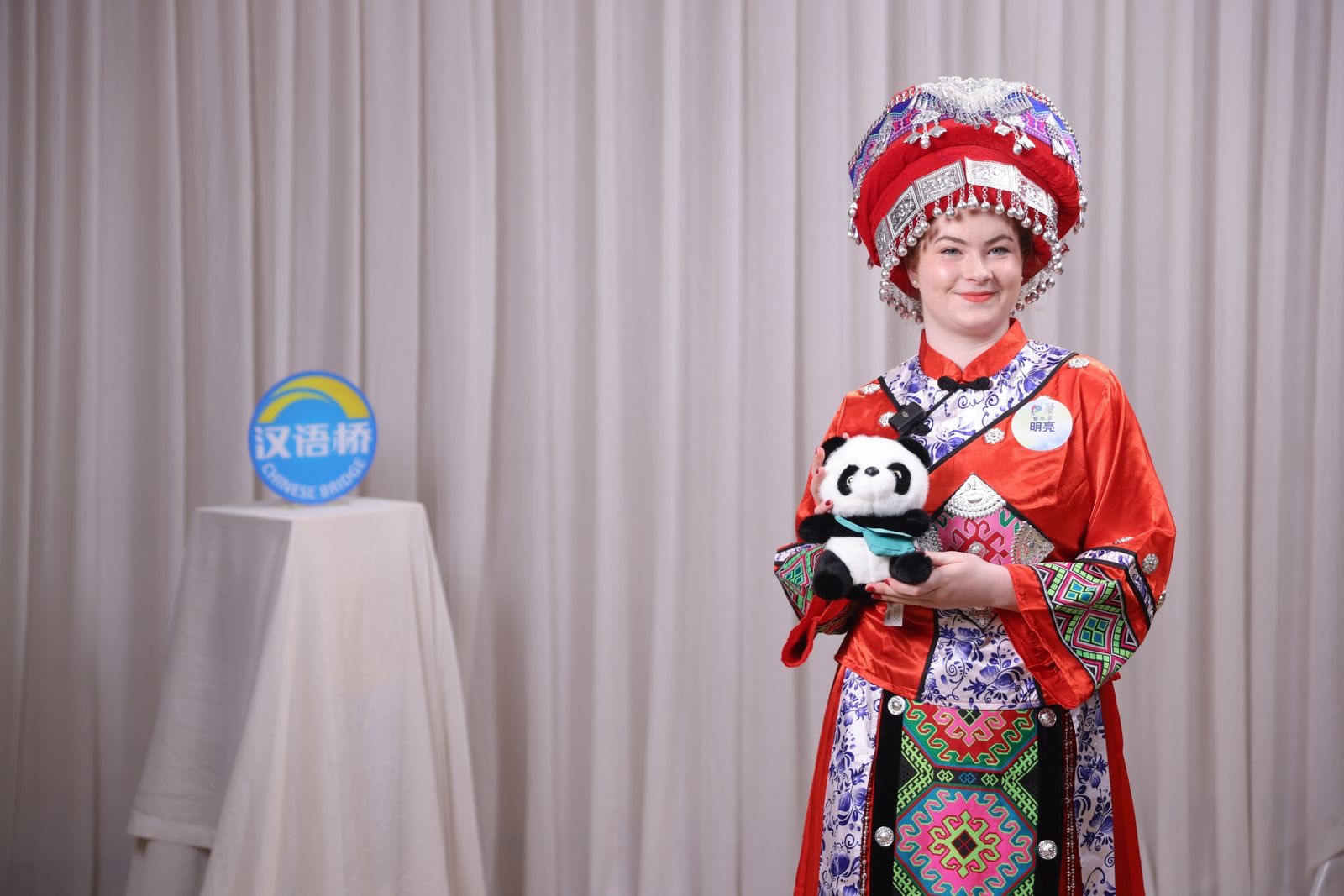 Student dressed in Chinese cultural attire, representing Ireland in the World Chinese Bridge Competition for Secondary School Students. 